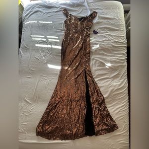 !!NEW!! Bronze Sequin Off The Shoulder Gown - Size L